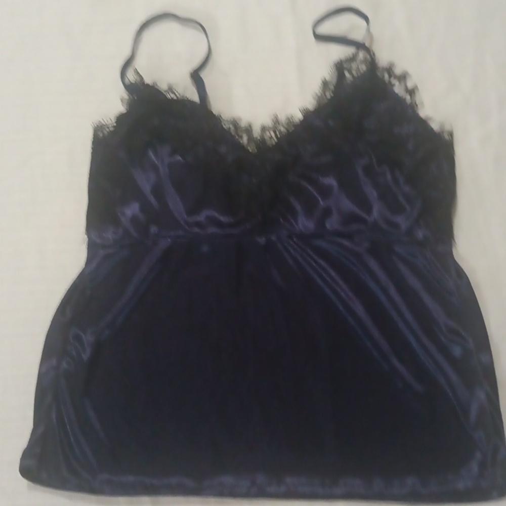 Elegant Navy Blue Lace Trim Sleepwear Set - Picture 4 of 8